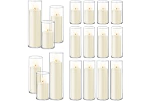 HOMJOY 36 PCS Ivory White Pillar Candles with Glass Candle Holders Clear Hurricane Candle Holders Glass Cylinder Vases for Centerpieces Wedding Party, Event, Home Office (18 Candles+18 Candle Hoders)