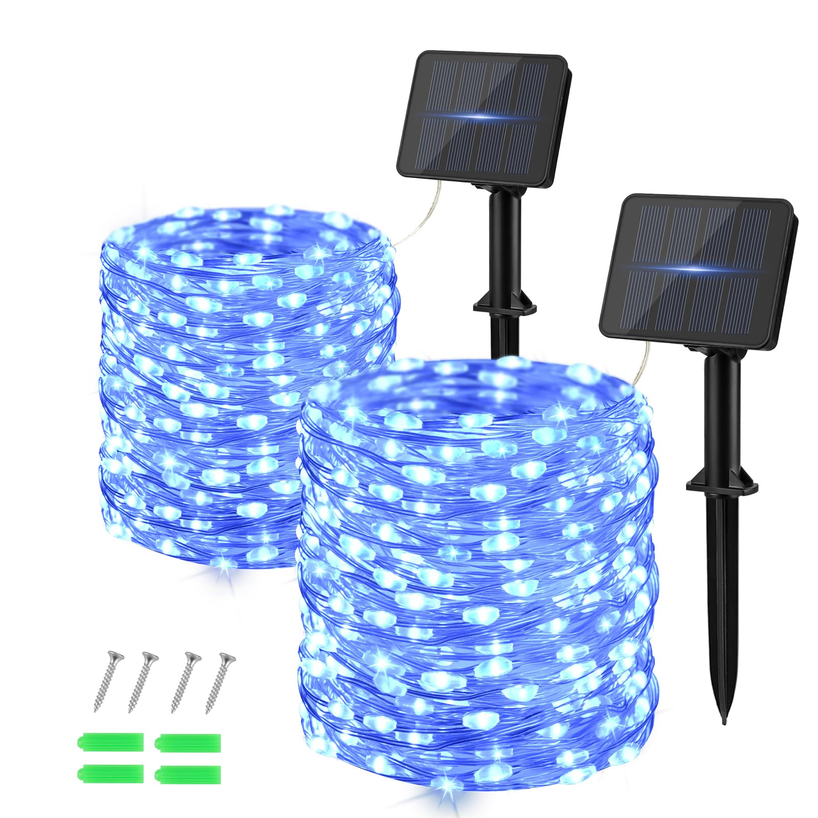 Dalugo Blue Solar Lights Outdoor Garden, 2 Pack 120 LED Solar Powered Fairy Lights 40Ft 8 Modes Waterproof String Lights for Garden, Yard, Tree, Indoor/Outdoor Decoration