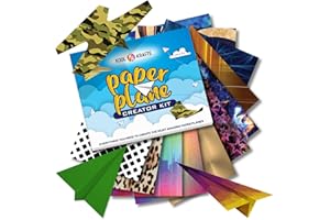KOOL KRAFTS Paper Airplanes - Craft Kit | Airplane Activities for Kids | Set Includes 65 Sheets 40 Colored 25 Patterned Paper, Paper Airplane Book, 15 Easy Step Colored Designs | Large Size 8x10.5 | Airplane Toy