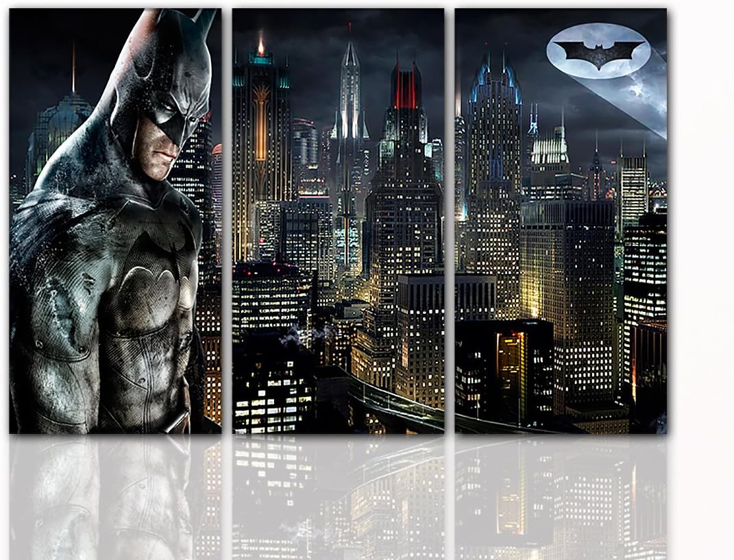 Berger Designs &apos Movie Batman On Canvas and Wooden Stretcher Frame Art Print – High Quality Handmade in Germany, rot, gelb, grün, weiß, mehrfarbig, schwarz, weiß, silber, 3 teilig 3 x 40x80 cm