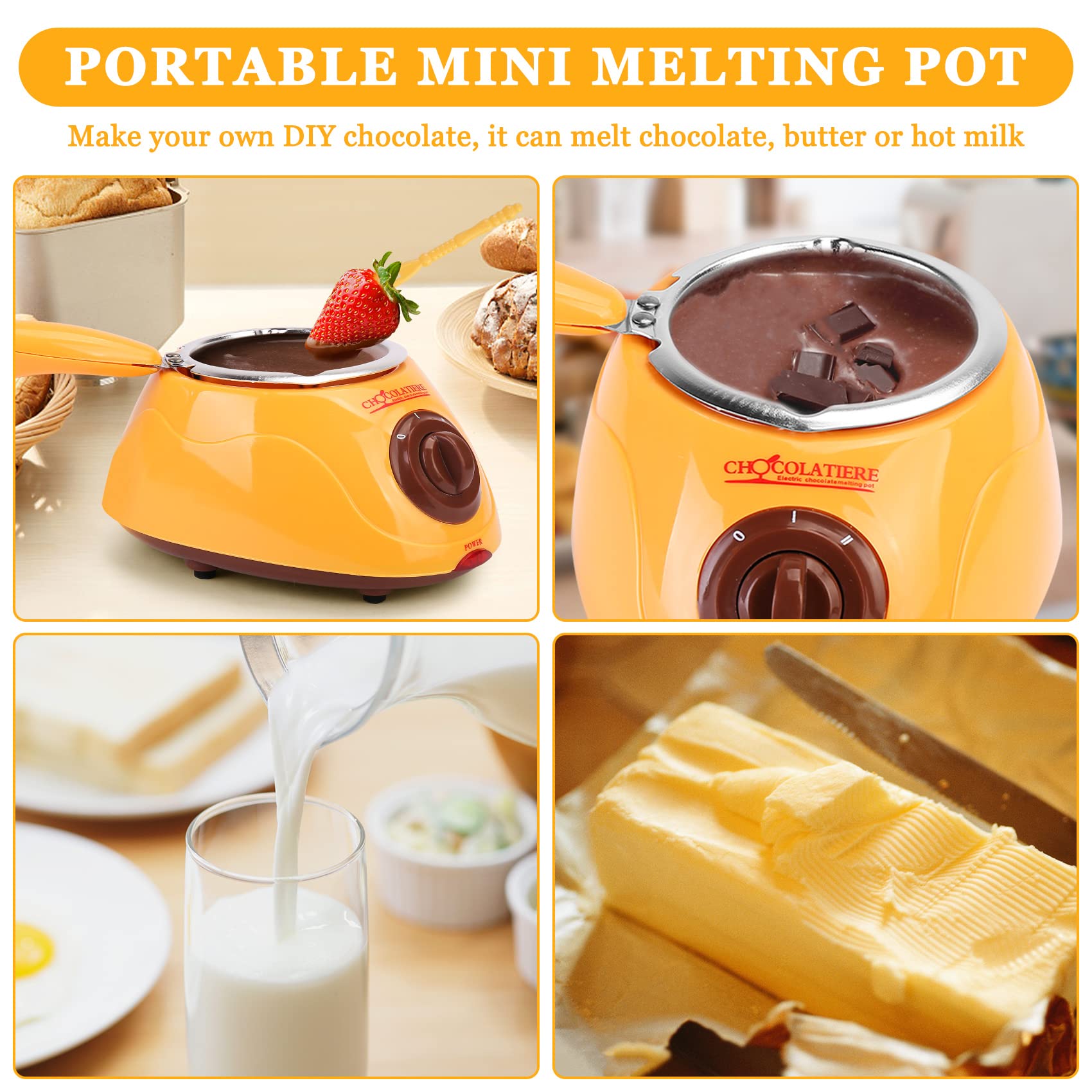 8.45oz Melting Fondue Set,MINI Electric Chocolate Melting Pot,Chocolate Fondue Fountain,Warmer Machine for Milk Chocolate,Cheese,Butter,Candy (Yellow)