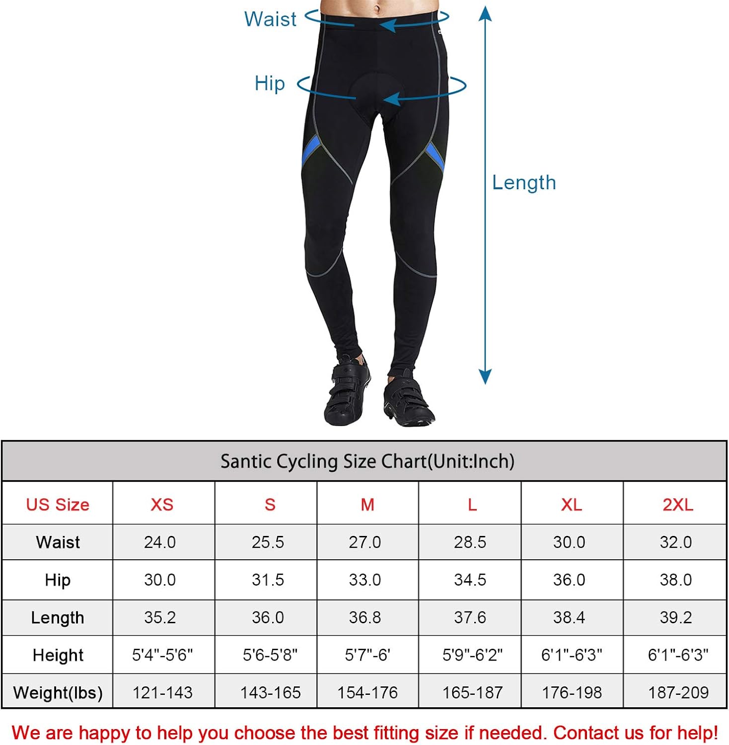 Santic Men's Cycling Bike Pants 4D Padded Long Bicycle Compression Tights Breathable Trousers: Clothing