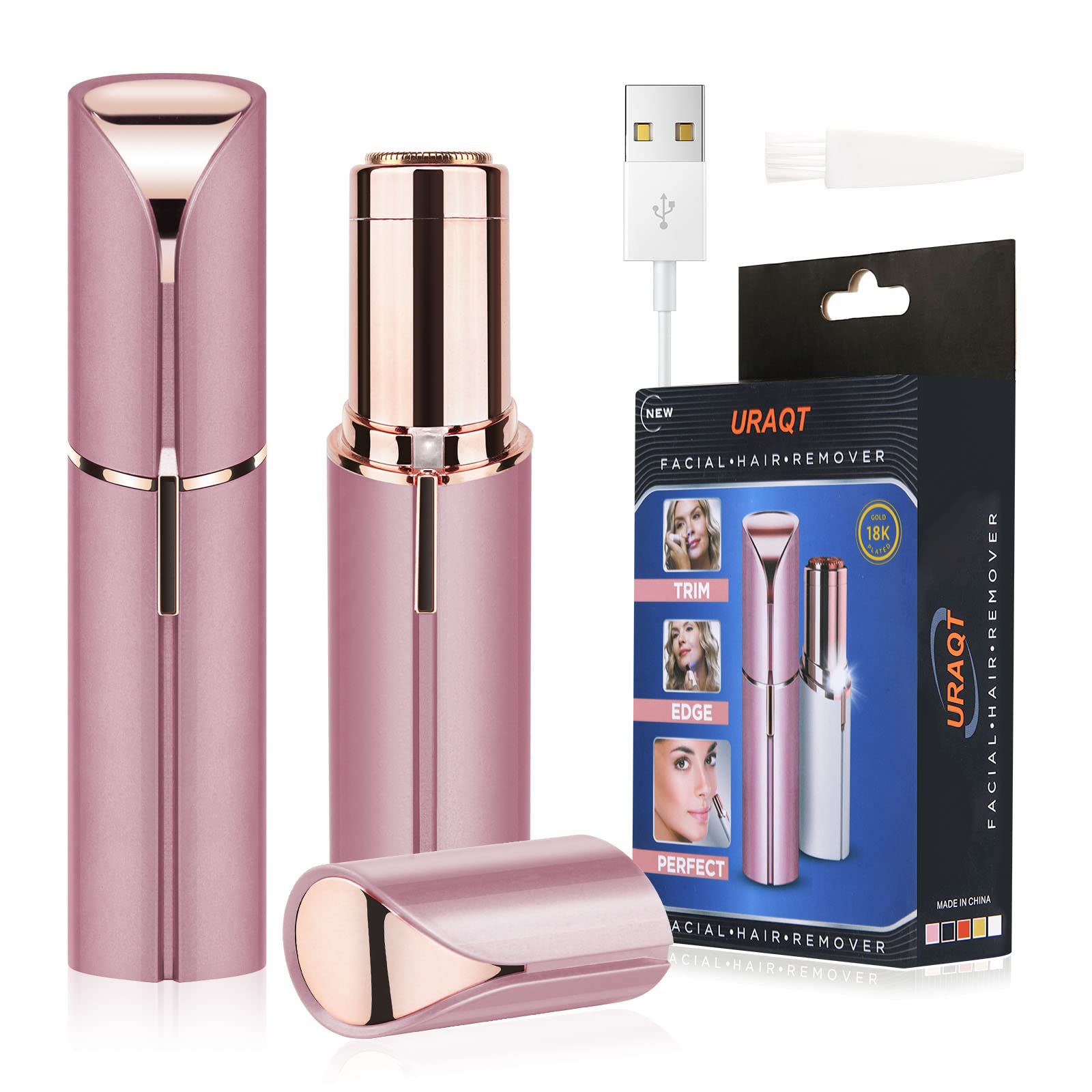 URAQT Facial Hair Remover for Women, Painless Face Hair Trimmer, Rechargeable Mini Epilator Lady Shaver Portable Electric Razor for Lips Face Body Peach Fuzz