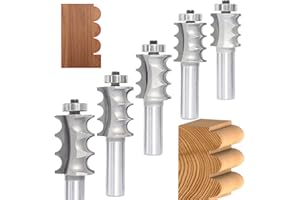 Akylin 5pcs Triple Beading Router Bit Set,1/2" Shank,Radius 3/32",1/8",5/32", 5/32" and 3/16",Bearing Guided Cutters for Wood Multiple Beads Profiling,Molding,Edging