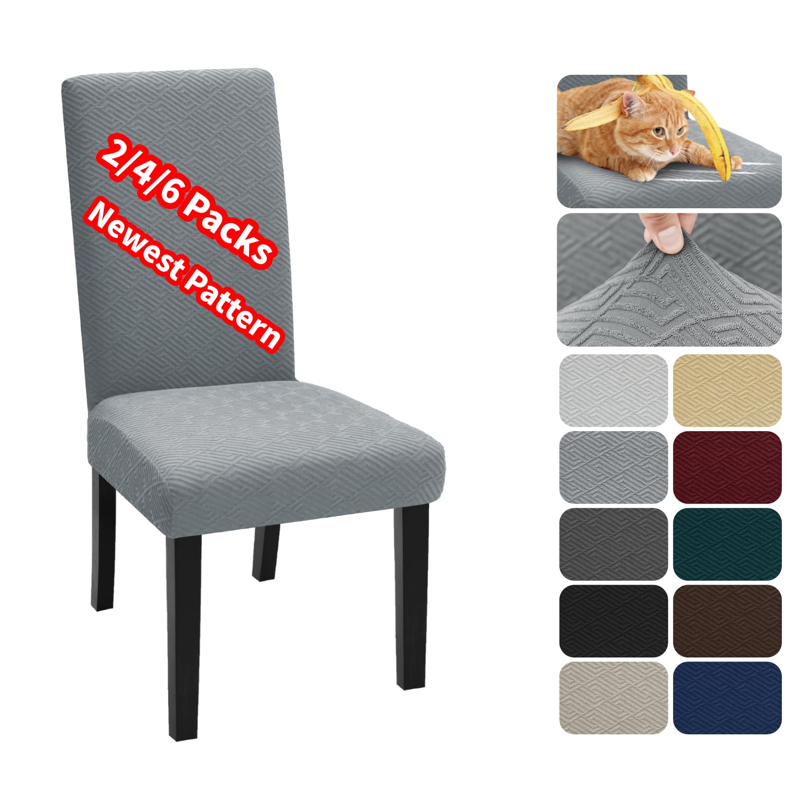 XINEAGE 2 Packs Newest Pattern Dining Chair Slipcover Parsons Chair Furniture Protector Stretch Chair Covers for Dining Room, Restaurant, Kitchen, Party (Light Gray)