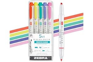Zebra Pen Mildliner Dual-Tip Highlighter Set, Broad and Fine Tips, Ideal for Bible Highlighting, No Bleed, School Supplies and Teacher Supplies, Assorted Refresh Ink Colors, 5-Pack (78405)