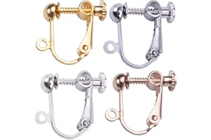 BronaGrand 24 Pieces Clip-on Earring Findings Components Screw Back Ear Wire Non Pierced Earring Converter with Loop for Jewelry Making, 4 Colors