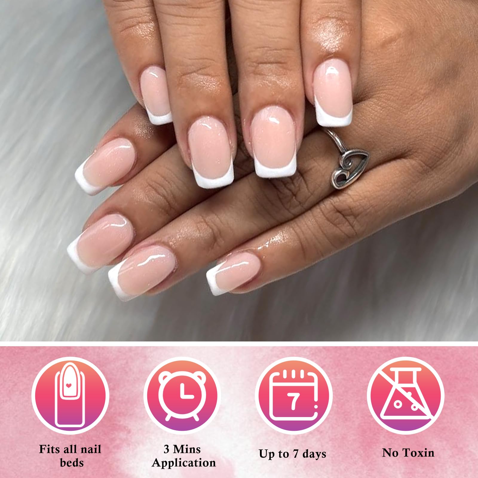 AddFavor White French Tip Press on Nails Short - 240pcs Nude Extra Short Square Fake Nails, Square Nails Press on Acrylic Nail Extension Nails Art DIY - Image 3