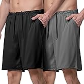 Mens Sleep Shorts Pajama 2 Pack Soft PJ Bottoms,Breathable Mesh Casual Lounge PJ Shorts for Men with Drawstring Pockets
