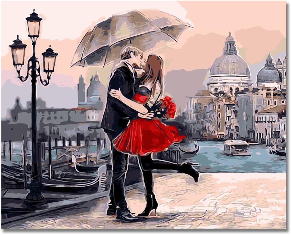 LIUDAO DIY Oil Painting, Paint by Number Kit with Brushes and Acrylic Pigment 16x20 Inch Without Frame(Romantic Couple Kiss)