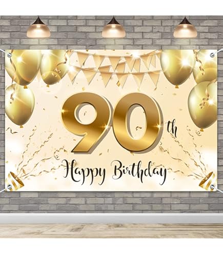 Amscan Striscione Olografico Per 90° Compleanno - 2,7 M - Foglio Alluminio Con Scritta 'Happy 90TH Birthday' E Stelle Colorate