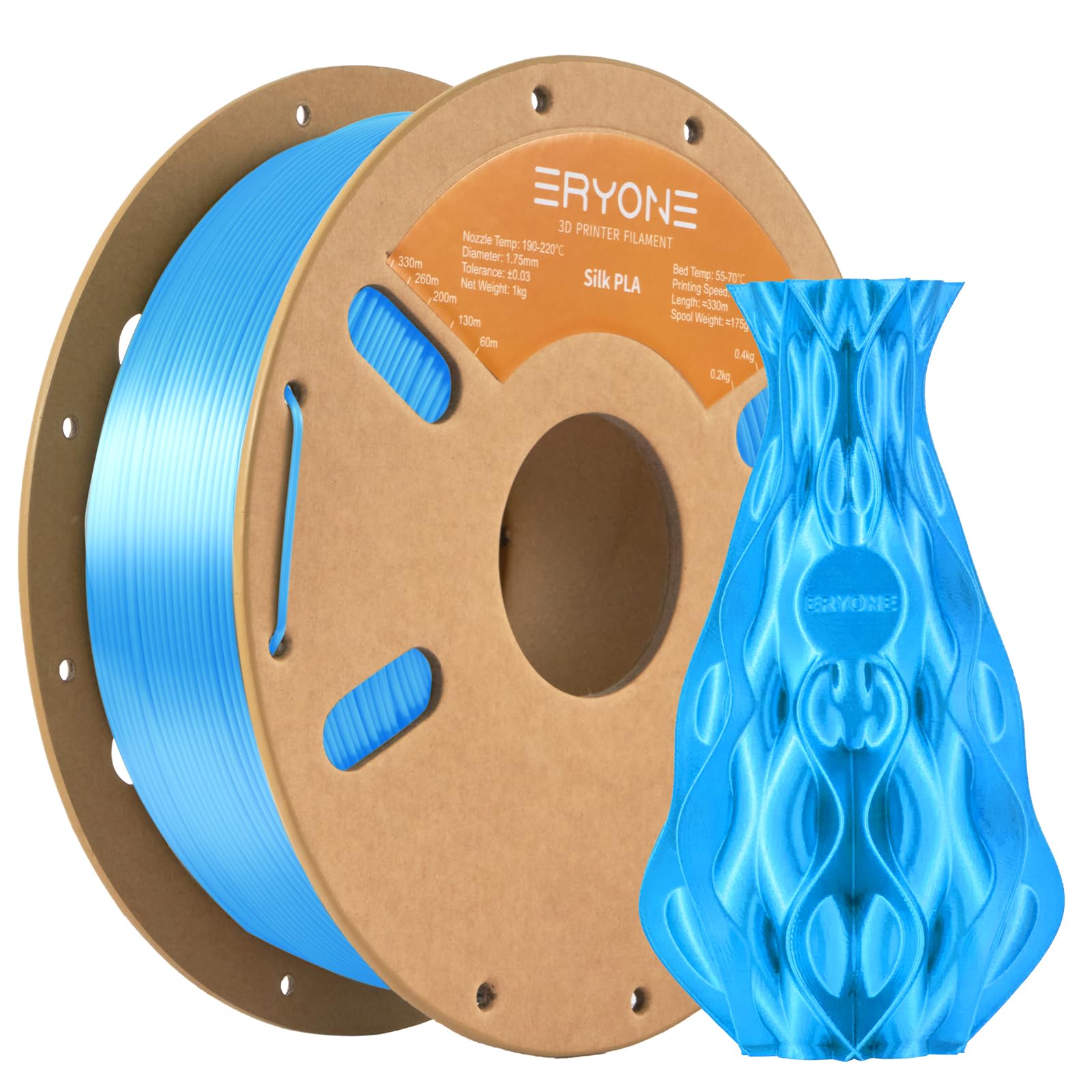 ERYONE Silk PLA Filament 1.75mm, 3D Printer Filament PLA, -0.03mm, 1kg(2.2lbs)/Spool, Silk Blue
