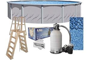 Lake Effect Pools 'Galeria' 18' Round Above Ground Swimming Pool Complete Bundle Kit | 52" Height | Boulder Swirl Pattern Overlap Liner | A-Frame Ladder System | Sand Filter System w/Pump | Skimmer