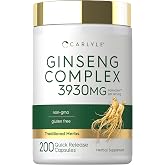 Carlyle Ginseng Complex Capsules | 200 Count | Traditional Herbal Root Extract Supplement | Non-GMO and Gluten Free