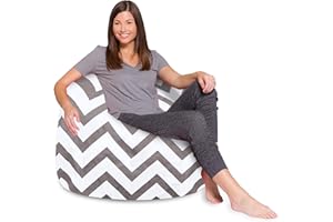 Posh Creations Beanbags Bean Bag Chair, X-Large-48in, Canvas Chevron Gray and White