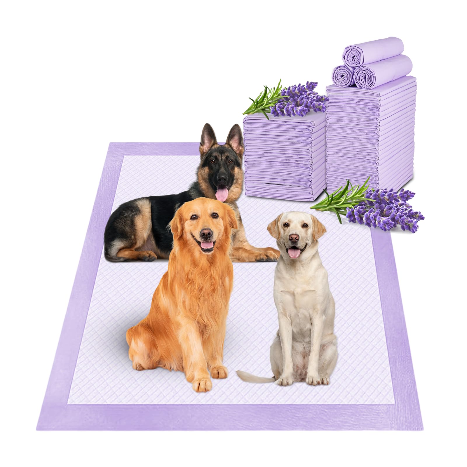 Boscute Lavender Scented Thicken 6 Layers Heavy Absorbent 30"x36" Pet Training Dog Pee Pads, Extra Large Polymer Leak-Proof Quick Dry Puppy Pee Pads, Disposable Pee Pads for Dogs Cats Rabbit 30Counts Image