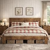 SAMTRA Wooden Bed Frame King Size with Headboard, Farmhouse Platform Bed | Rustic Farmhouse Bed Frame Wood Finish with Sturdy Slat Support, No Box Spring Needed, Easy Assembly, Rustic Brown