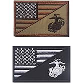 Bundle 2 pieces American USA Flag Marine Corps Usmc Black Ops patch with backing Decorative Embroidered Badge appliques Black&amp;Brown