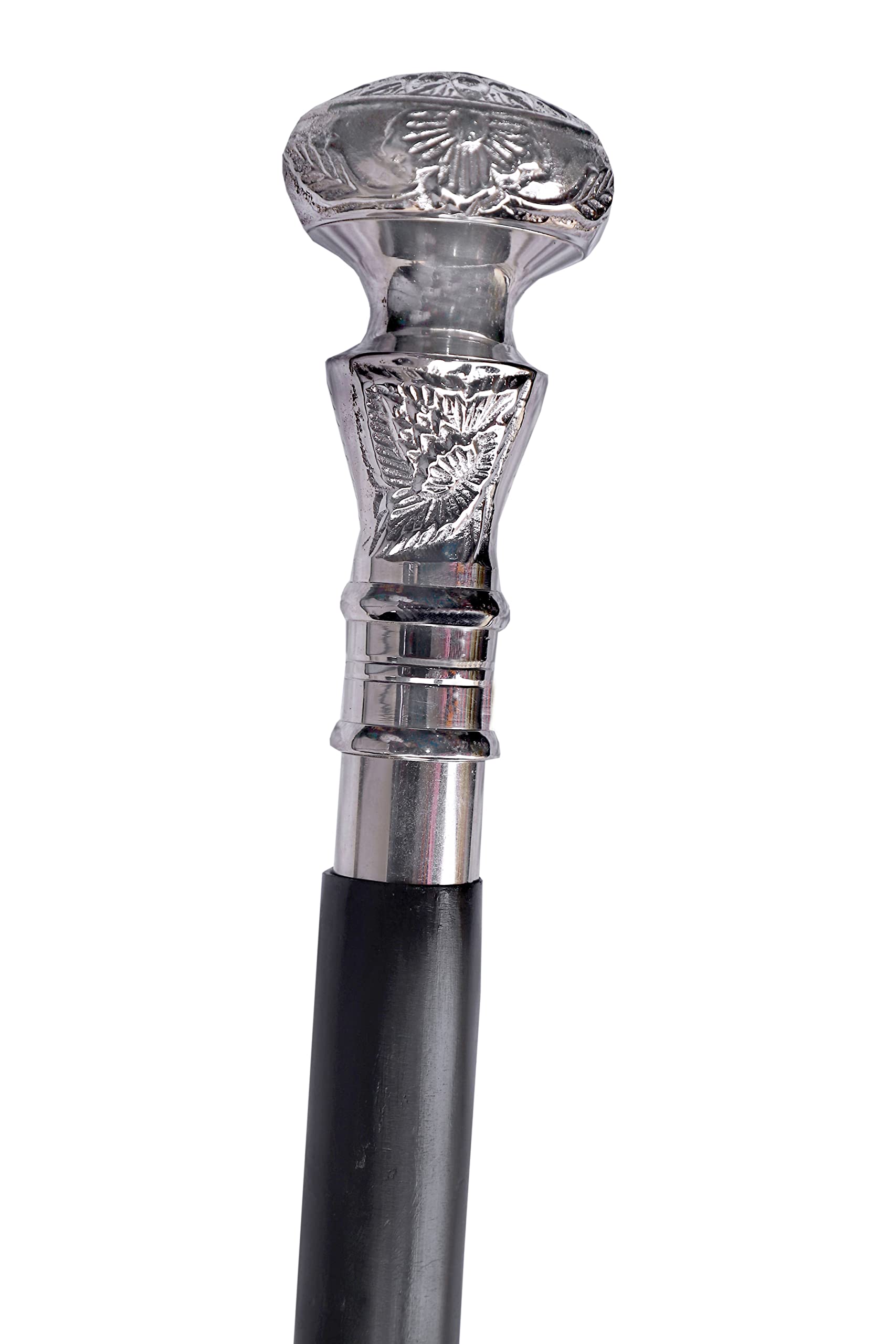 Brass Victoria Silver Head Solid Shaft Walking Stick Cane Vintage Designer Cane