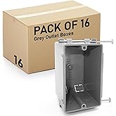 (Pack of 16) Plastic Electrical Box, Grey Outlet Box, Single Gang New Work Junction Box, Captive Nails, 20 cu. Inches, Length 3-5/8'', Width 2-1/8'', Depth 3-1/4''