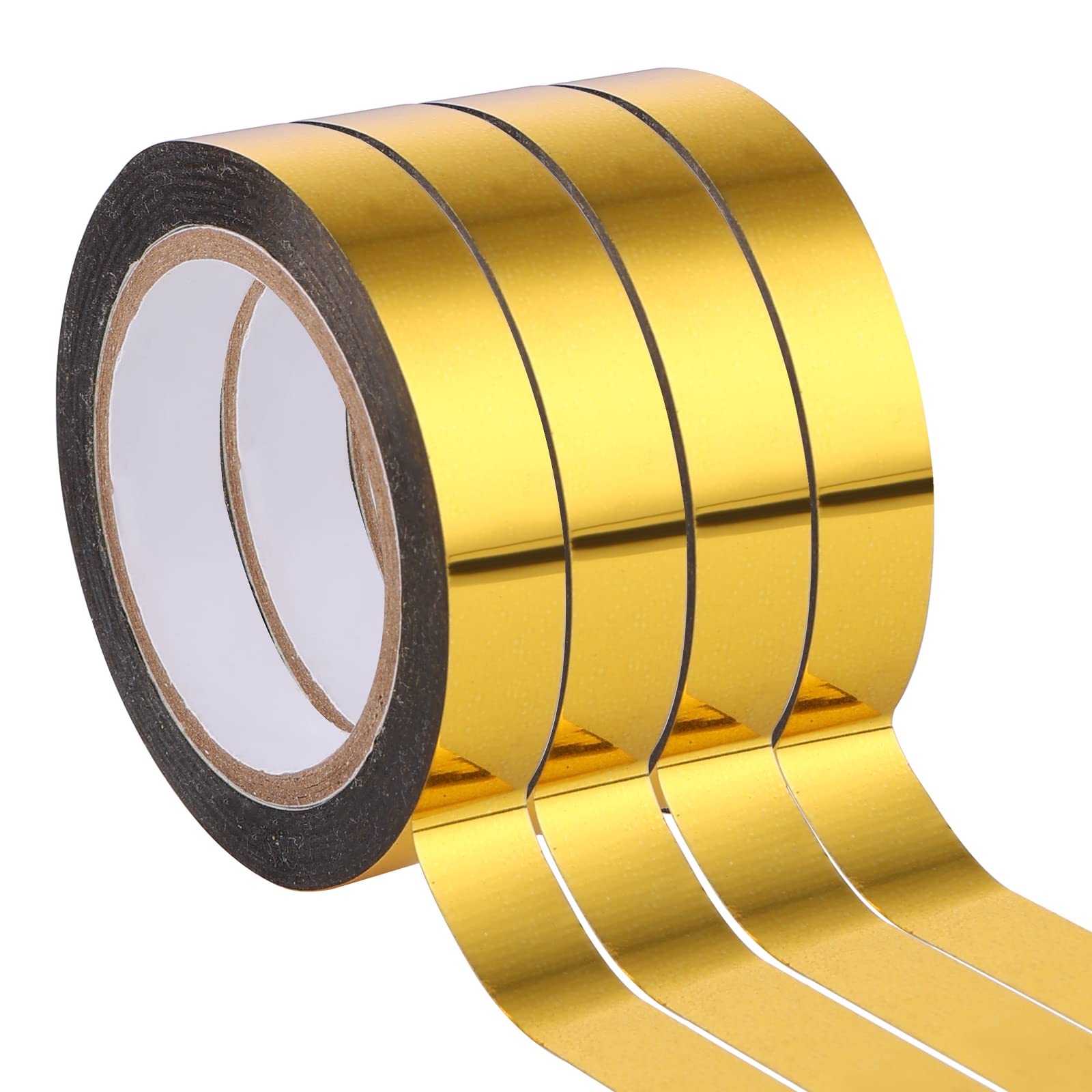 ASTER 4 Rolls Pieces Art Graphic Tape (10mm x 20m) Metallic Mirror Tape Decorative Masking Tape for Gift Wrapping DIY Crafts Design (Gold-4 Pcs)