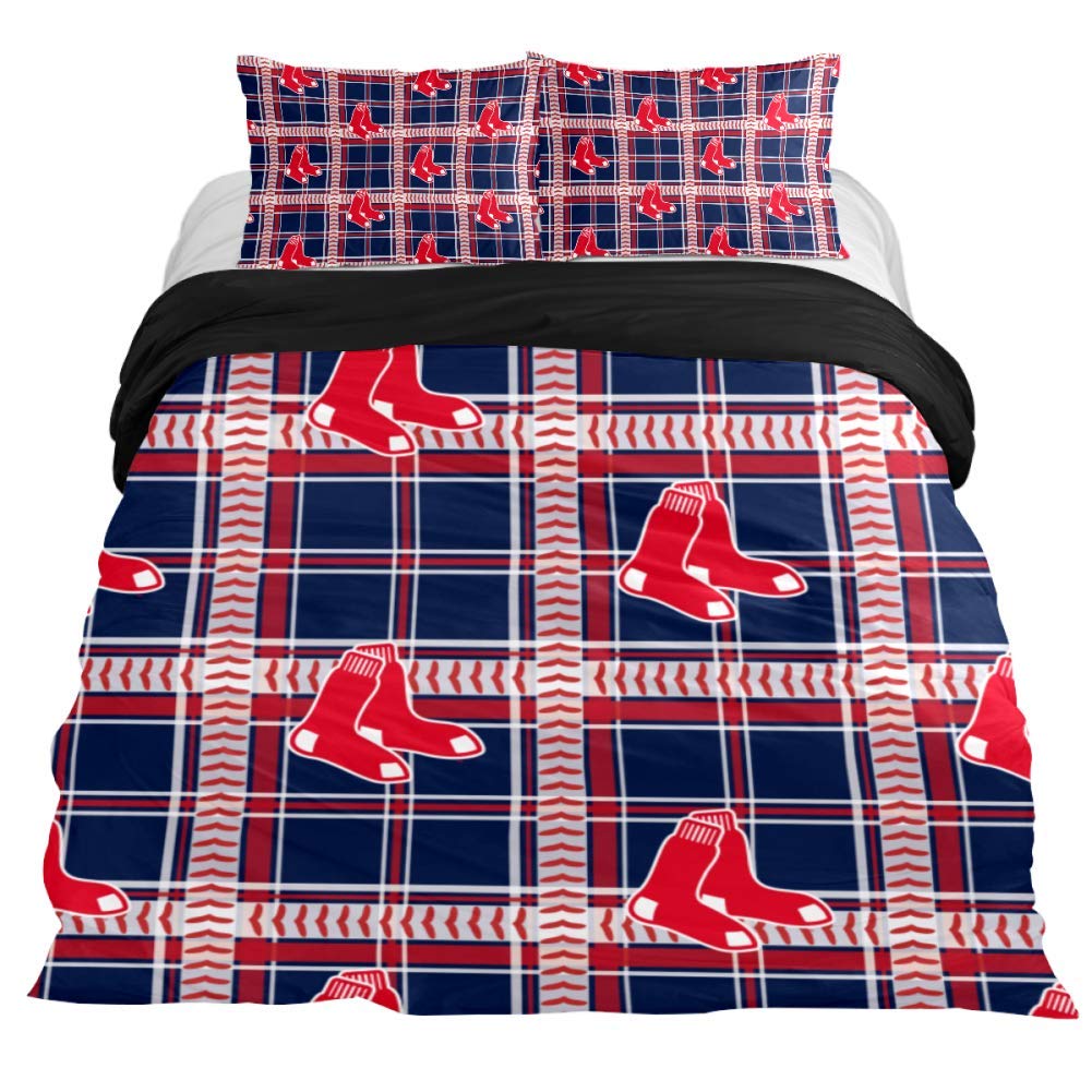 Anna Cowper Red Sox Plaid Print Bedding 3 Piece Duvet Cover Set Queen Size,Comforter Cover with Zipper Closure, 4 Corner Ties