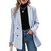 Mina Self Plaid Tweed Blazer Jacket for Women 2026 Fashion Elegant Open Front Casual Work Office Pocket Suit Coat(S-XXL)