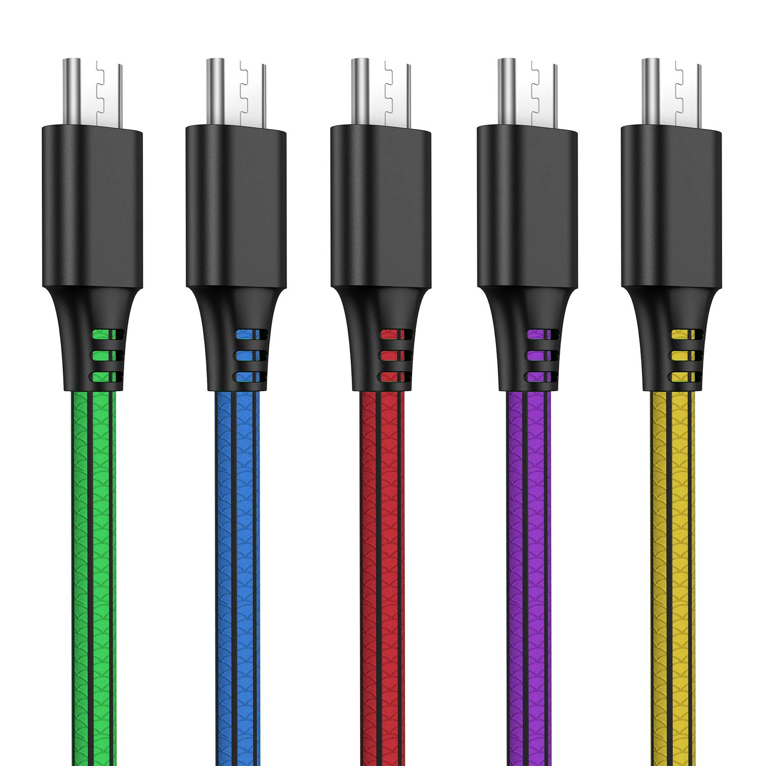 Micro USB ケーブル 【5本セット 2m】 急速充電 高速データ転送 2.4A 断線防止 Xperia Fujitsu Arrows Galaxy などAndroidスマホ対応 マイクロusbケーブル (多色) の商品画像