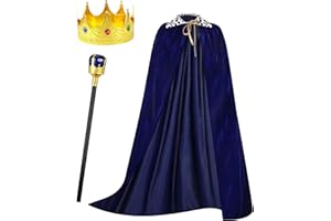 Silkfly King Cape Costume Set Medieval Robe Cape Gold Jeweled Plastic Crown Scepter for Carnival Halloween