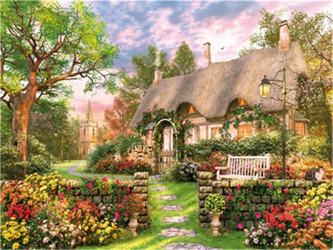 YuFeng Art Inn Modern Wall Poster Art Print Oil Painting on Canvas Home Decor Wall Decoration Canvas Art Farmhouse Garden Cottage (Framed-Ready to Hang,24X32inch)