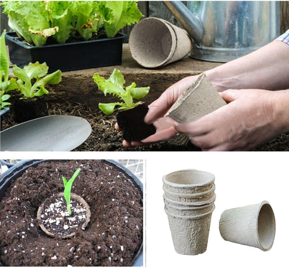 Morbeauty 30 Pieces Biodegradable Plant Flower Paper Pulp Seeding Pots Eco-Friendly Planting Square Biodegradable Seed-starter Cowpots