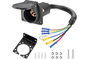 Seamaka 7 Pin Trailer Plug,7 Way Trailer Light Connector Socket,7 Prong Electrical Truck End Wiring Harness Vehicle Side,7 Pin Truck Plug Quick Converter with Mounting Bracket