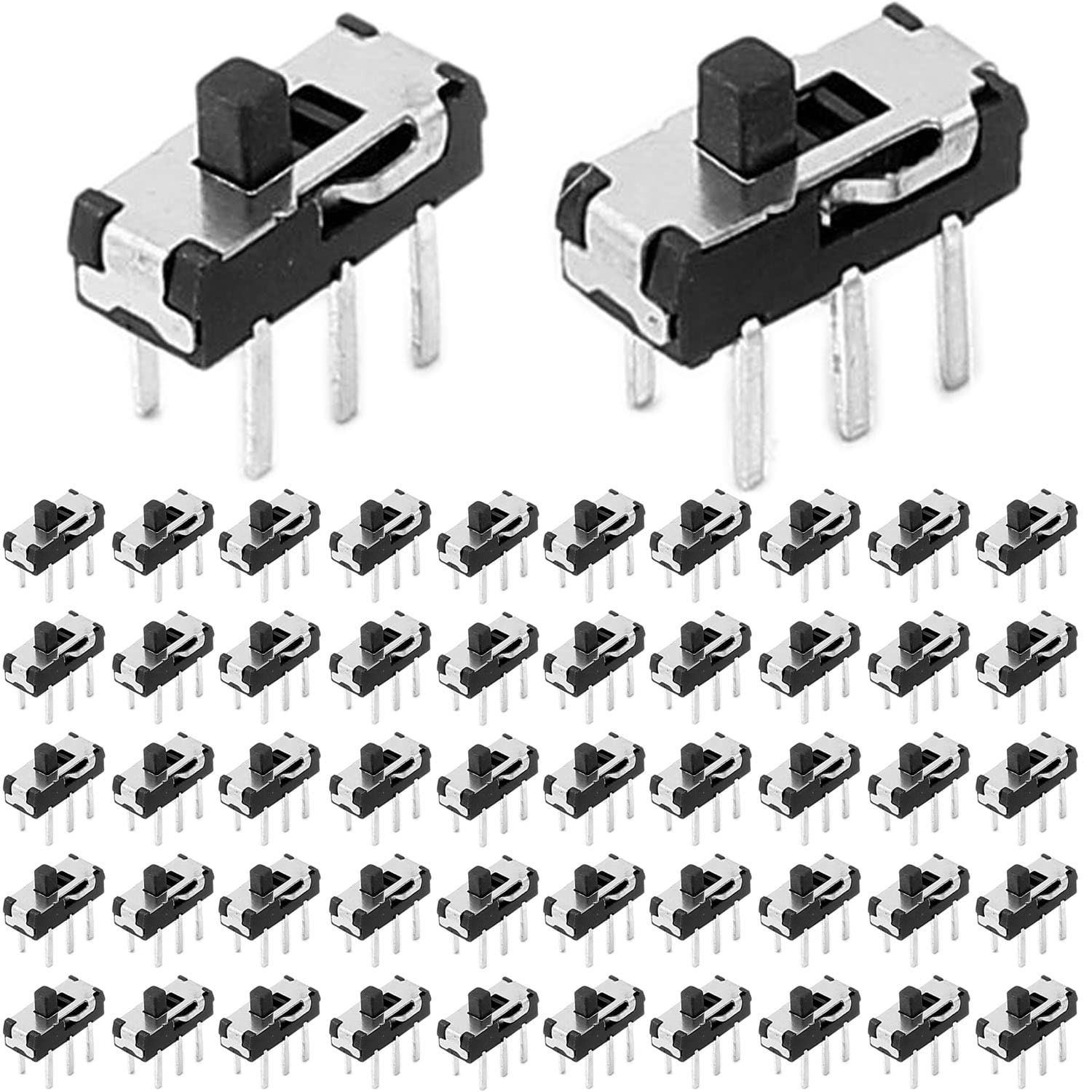 VISSQH 50Pcs Mini Vertical Slide Switch,6 Pin 2 Positions DPDT Mini Sliding Switch,Panel Mount Slide Switch,for DIY Welding Sliding Switch