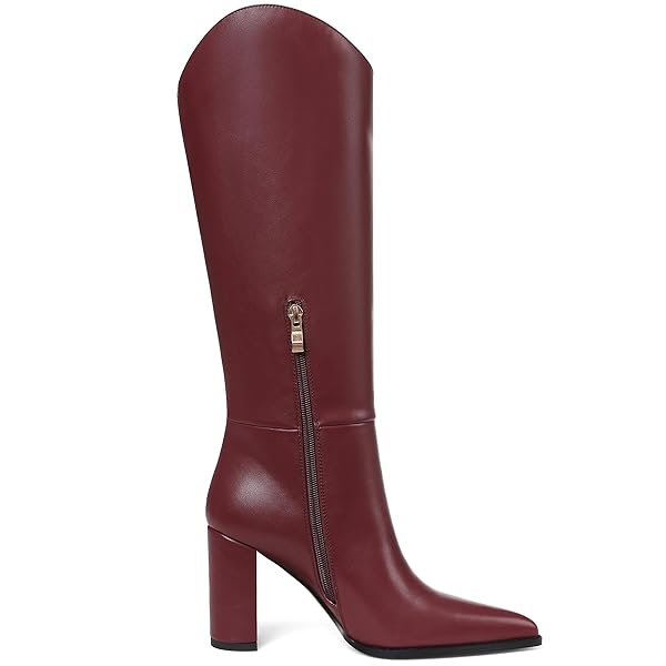 SARAIRIS WOMEN’S RED KNEE HIGH BOOTS WIDE CALF CHUNKY HIGH HEEL POINTED TOE ZIPPER COMFORTABLE CASUAL BOOTS