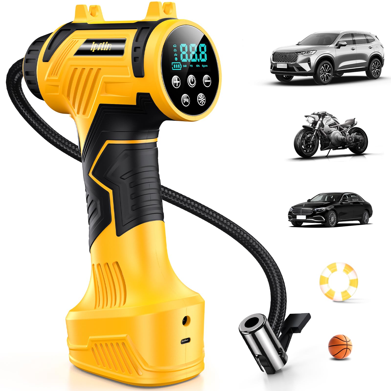 Tire Inflator Portable Air Compressor Built-in Battery - Corded/Cordless Tire Inflator - 9600 mAh & 12V DC, 2X Faster Inflation Handheld Air Compressor, 160PSI Air Pump for Car, SUV, Motorcycle, Ball Image