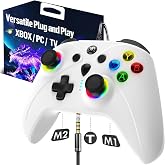 UGAME Wired Xbox Controller for X Box Series X S One PC, Gaming Control Controllers with 1000Hz Polling Rate No Drift Stick, Custom Paddles Turbo Remote, RGB Light White Gamepad