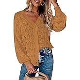Zeagoo Women's Lightweight Crochet Cropped Cardigan 2026 V Neck Long Sleeve Button up Bolero Shrug Sweater