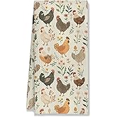 HUGANE Farmhouse Chicken Rooster Kitchen Towels, Chicken Dish Towels, Rooster Decor Hand Towel for Bathroom Kitchen Decor, Cock Mom Lady Gifts, 16x24 Inch