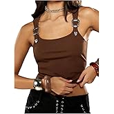 SHENHE Women's Scoop Neck Tank Buckle Knit Sleeveless Going Out Tops Clubwear