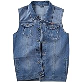 Men's Casual Button Up Denim Vest Vintage Sleeveless Jeans Vest Jacket