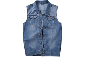 FAXIKIO Men's Casual Button Up Denim Vest Vintage Sleeveless Jeans Vest Jacket