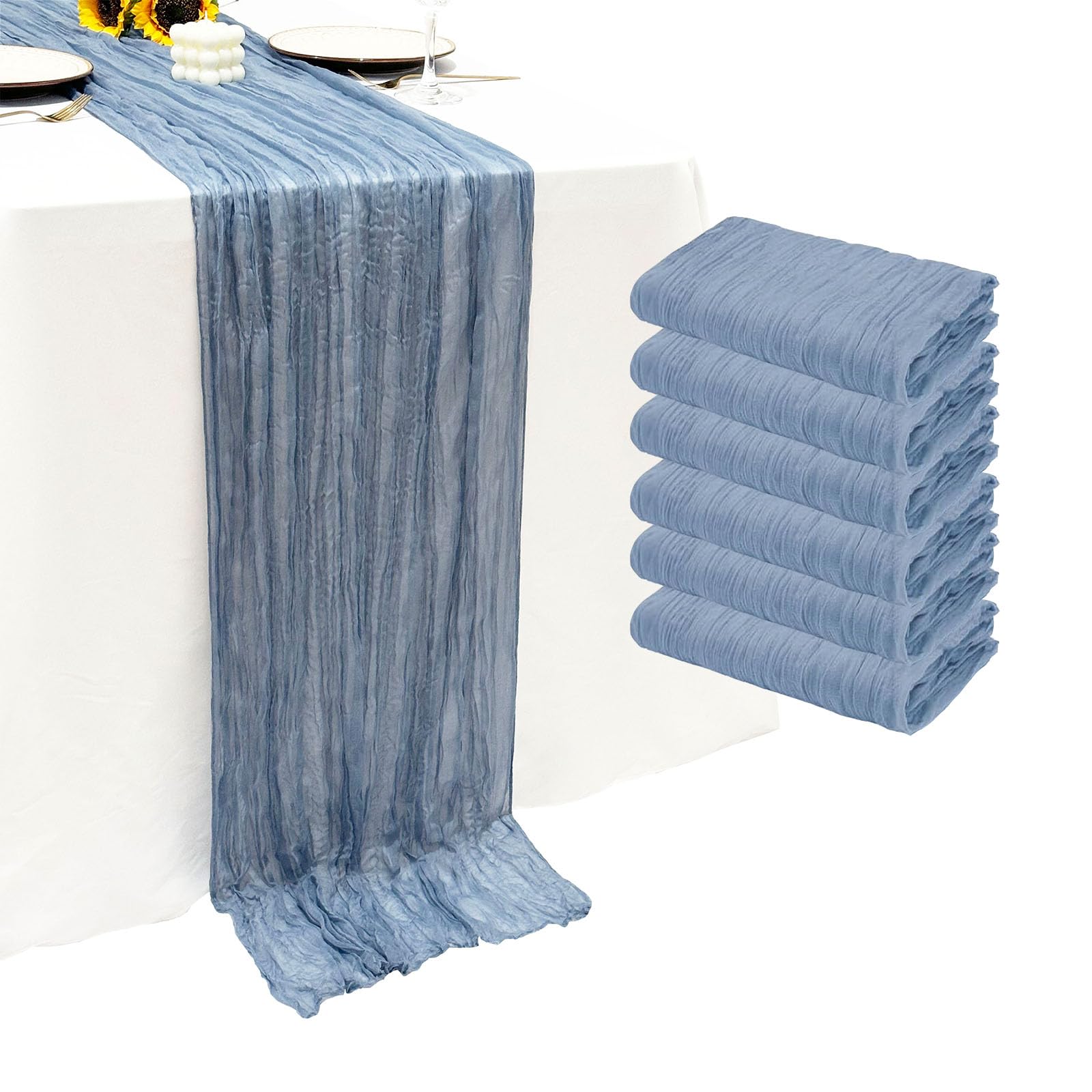 Photo 1 of 6Pack Dusty Blue Cheesecloth Table Runner 10Ft Gauze Table Runner Blue Cheese Cloth Table Runners Long Sheer Fabric Tablerunners for Wedding Party Bridal Shower Thanksgiving Christmas