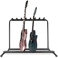Pyle Multi Guitar Stand 7 Holder Foldable Universal Display Rack - Portable Black Guitar Holder With No slip Rubber Padding f