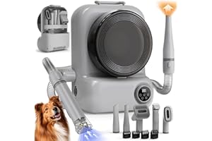 BONJELA Pet Grooming Vacuum and Dryer for Dogs with 3L Large Canister, Dog Grooming Vacuum Able to Store All Attachments, Powerful 15000Pa Suction Dog Vacuum for Shedding Grooming, Grey