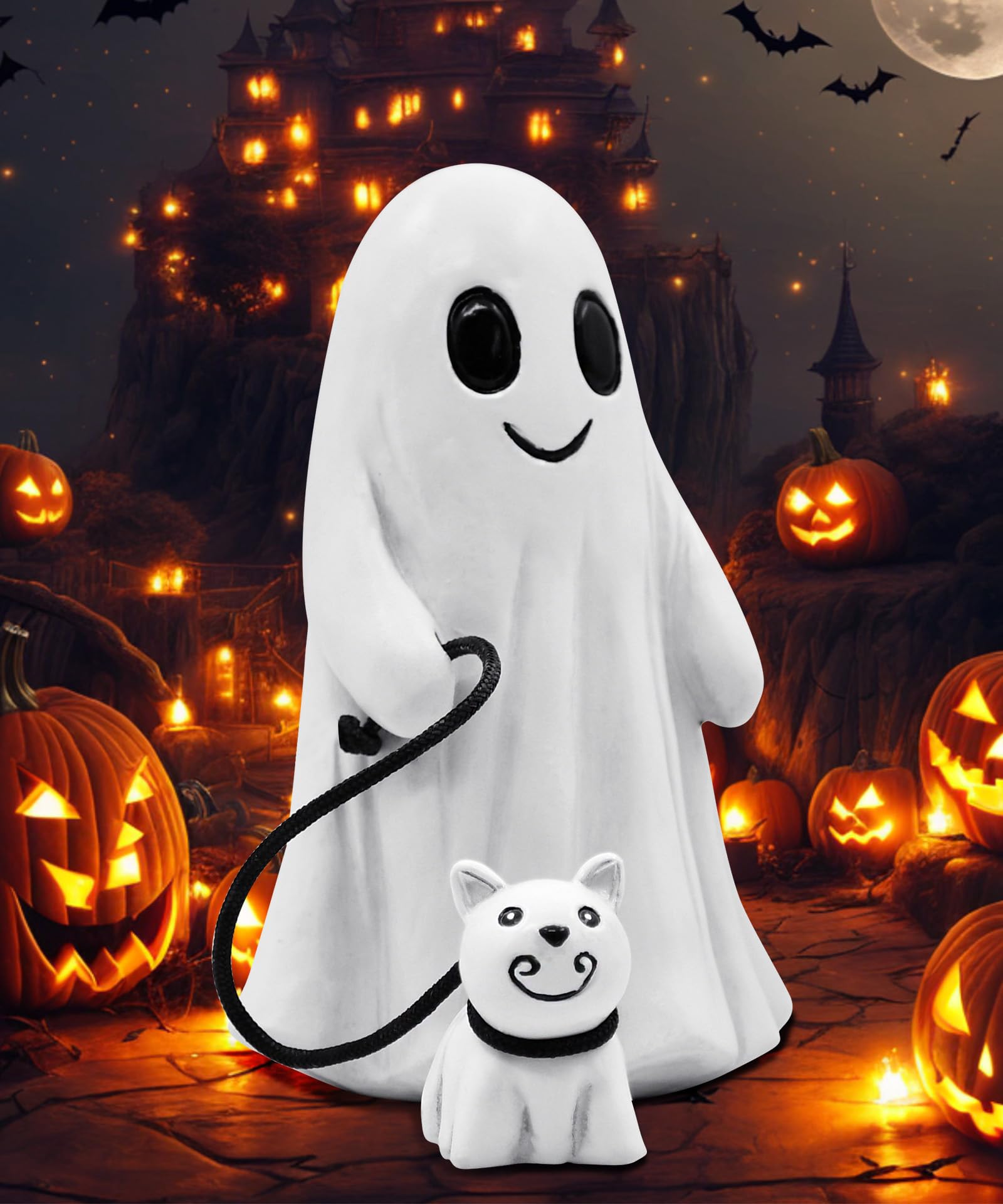 Photo 1 of Qeeman Halloween Ghost Walking Cat Statues for Garden Decor - Outside Outdoor Decorations Yard Art Figurine for Patio,Balcony,Porch,Lawn Ornaments