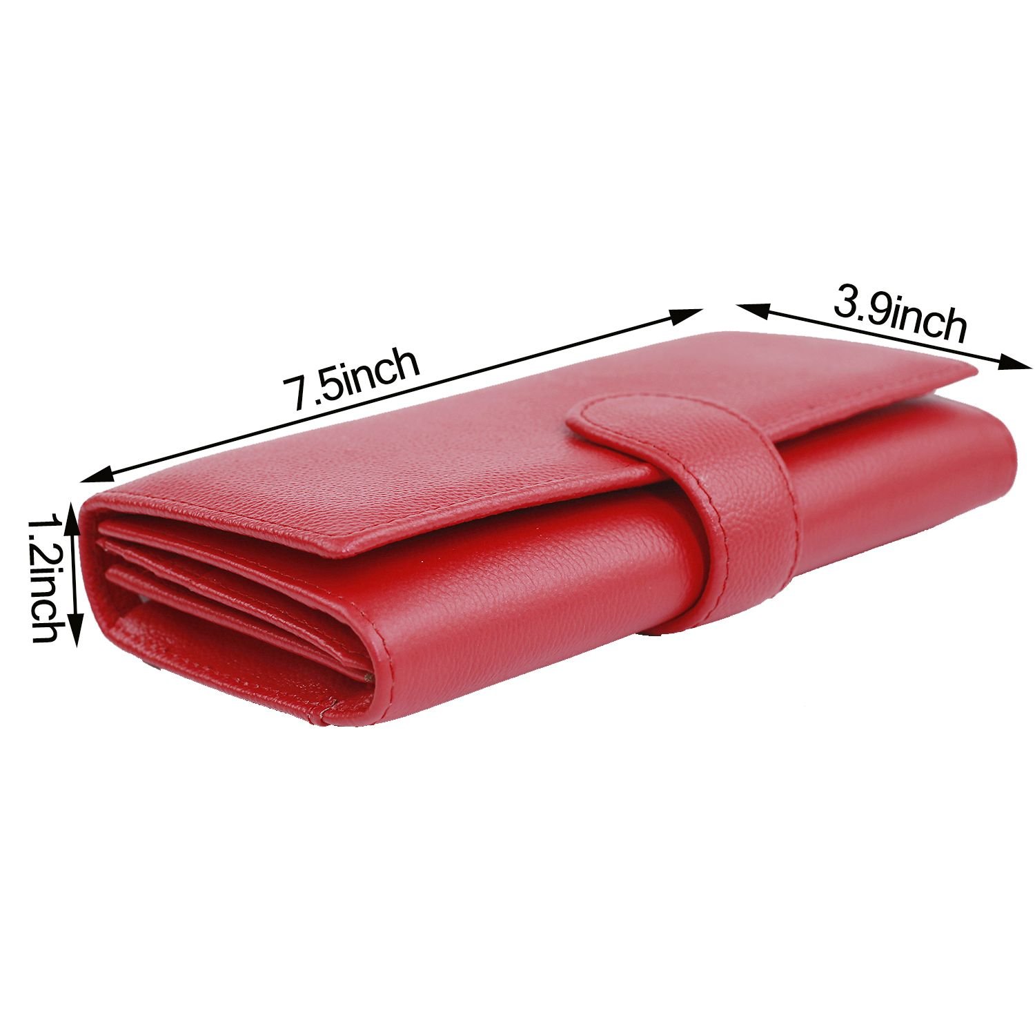 RFID Wallets for Women Leather Trifold Long Large Travel Clutch Purse with 10 Sleeves Red