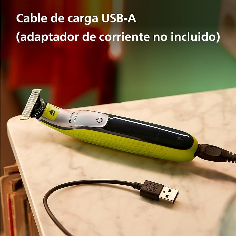 OneBlade 360 - Maquinilla de Afeitar Híbrida, Barbero Eléctrico y Afeitadora, 2 Cuchillas 360, Peine-Guía Ajustable 5 en 1 (modelo QP2734/30)
