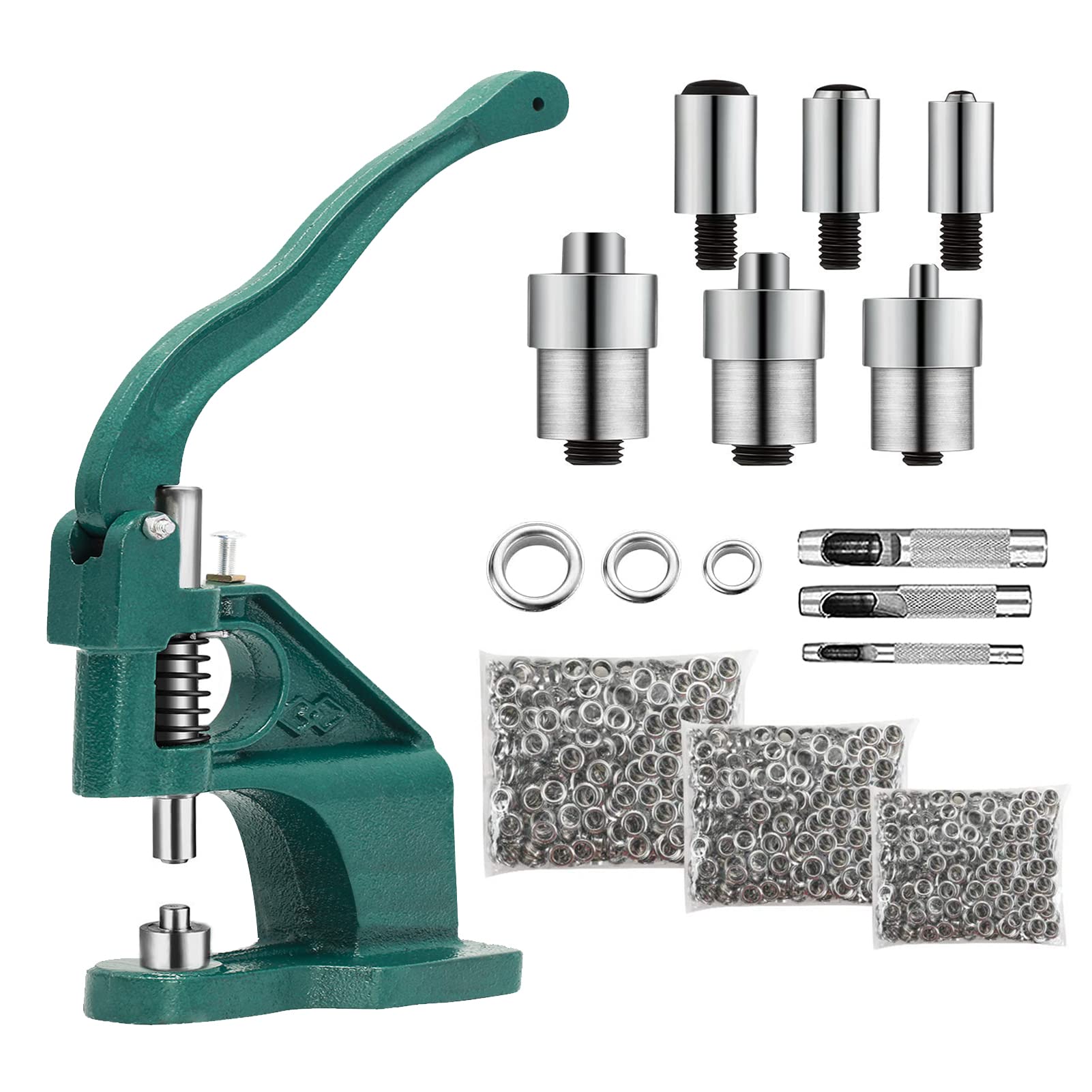 Inncen 1500 Eyelet Press Eyelet Punch Rivet Press Hand Press Set with 3 Dies 6/10/12 mm and 3 Hole Punch for Eyelets Rivets Textiles Leather Curtains