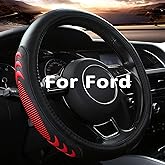 Yangday Leather Steering Wheel Cover for Ford F150 F250 F350, 15.5-16 inches Car Steering Wheel Cover with Anti-Slip Massage Particle (Red)