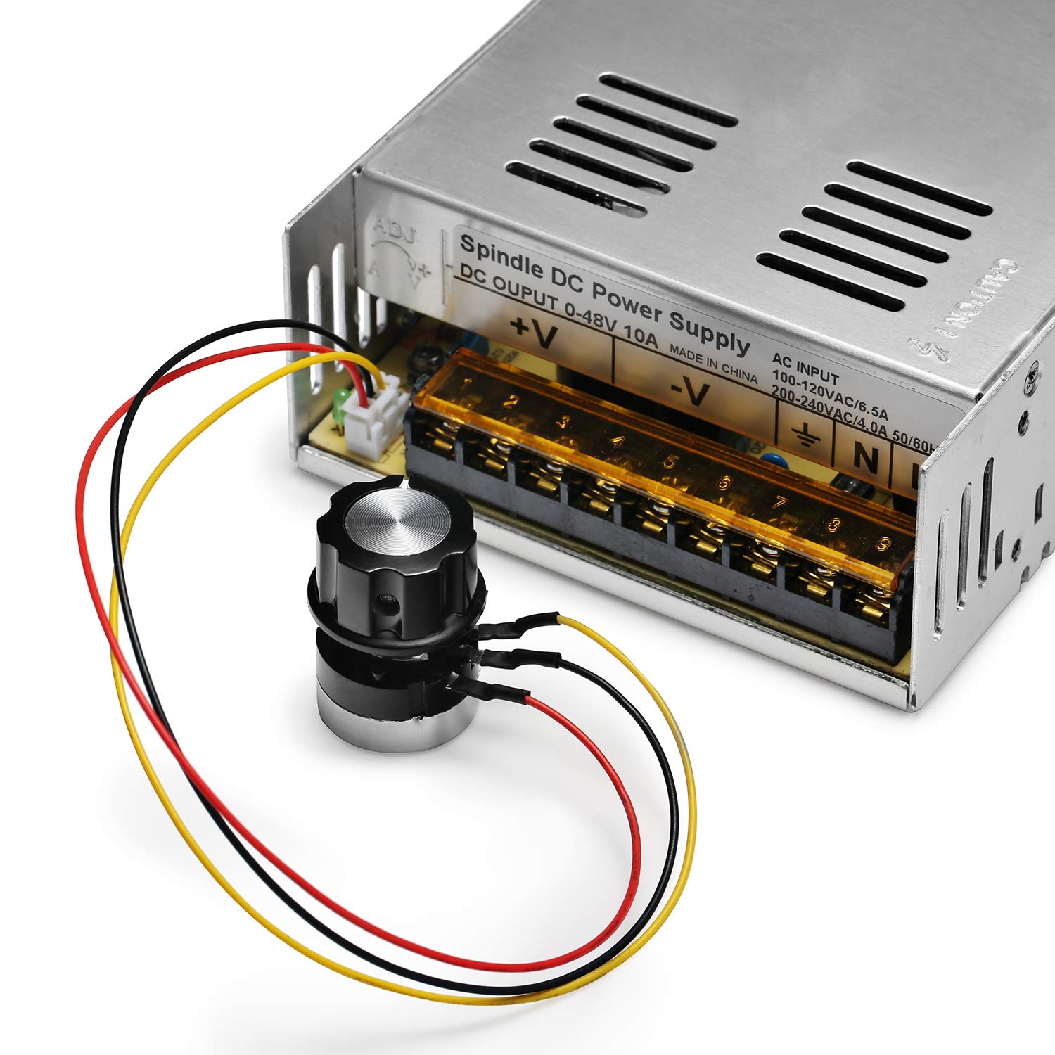 Air-Cooled 300W Brush DC Spindle Motor with 0-48V Output Adjustable Switching Power Supply, 52mm Clamp & ER11 Collet, ideal for CNC Machining